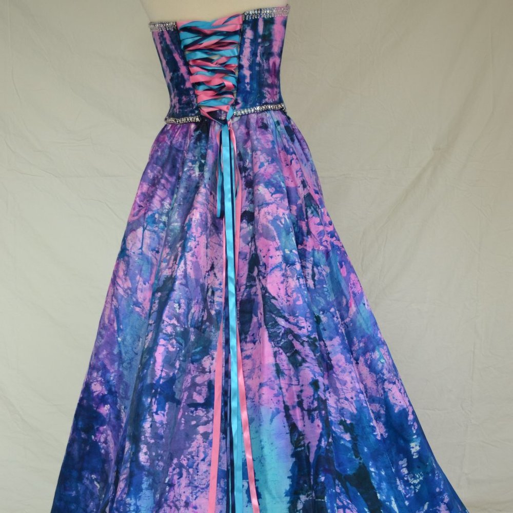NEW Silk corset crystal Dress wedding barbie prom pink purple blue black tiedyed